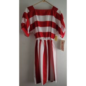 Vintage Vicky Vaughn Red/White Striped Dress 1970s NOS w Tags Juniors Vtg.Size 9